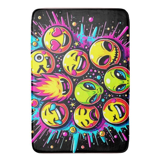 Neon Funky Emoji Mix Badmat (Voorkant Verticaal)