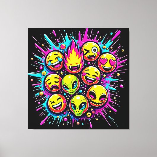 Neon Funky Emoji Mix Canvas Afdruk (Voorkant)