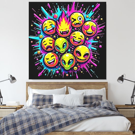 Neon Funky Emoji Mix Canvas Afdruk (Insitu (Slaapkamer))