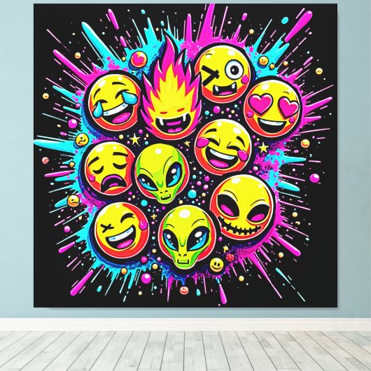 Neon Funky Emoji Mix Canvas Afdruk (Insitu (Houten vloer))