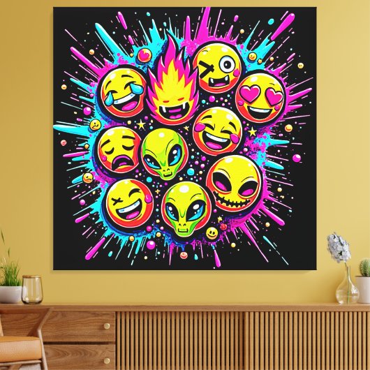 Neon Funky Emoji Mix Canvas Afdruk (Insitu (Woonkamer))