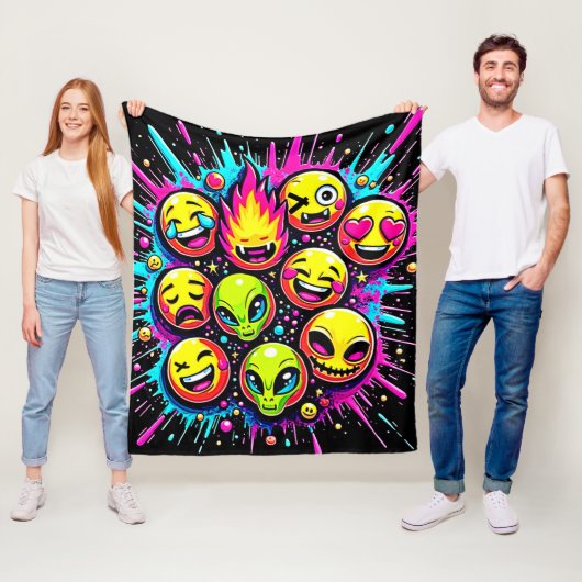 Neon Funky Emoji Mix Fleece Deken (In situ)