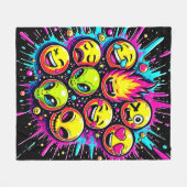 Neon Funky Emoji Mix Fleece Deken (Voorkant (Horizontaal))
