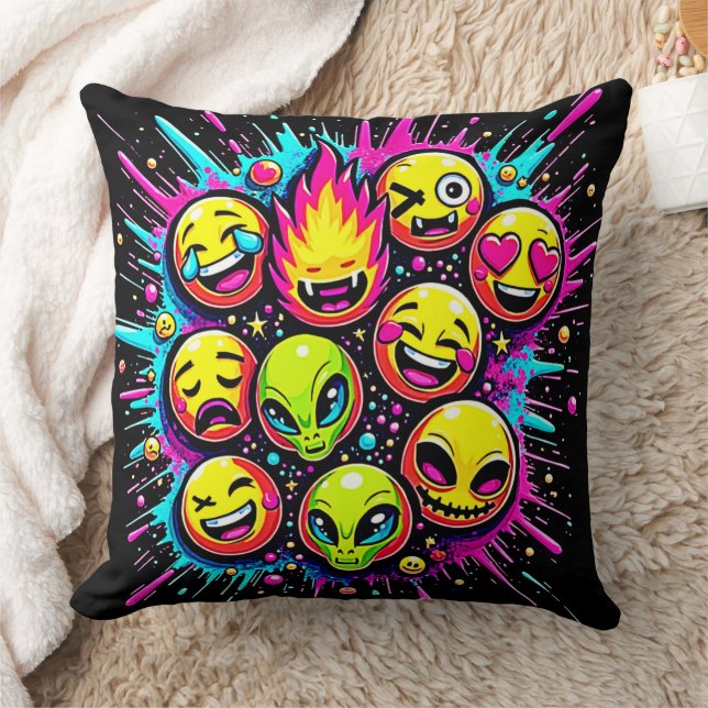 Neon Funky Emoji Mix Kussen (Deken)