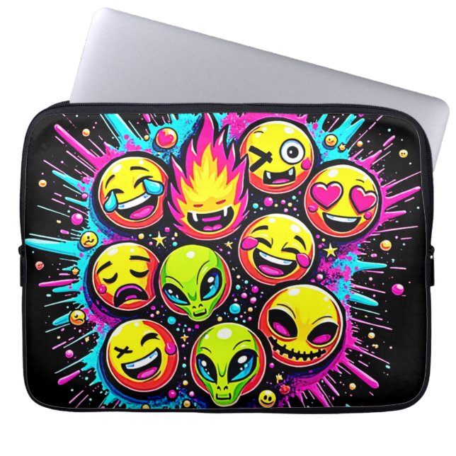 Neon Funky Emoji Mix Laptop Sleeve (Voorkant)