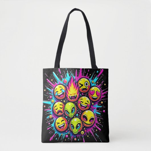 Neon Funky Emoji Mix Tote Bag (Voorkant)