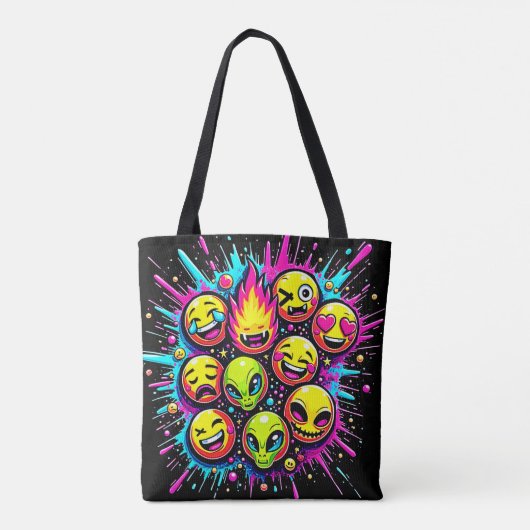 Neon Funky Emoji Mix Tote Bag (Achterkant)