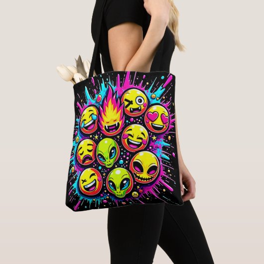 Neon Funky Emoji Mix Tote Bag (Dichtbij)