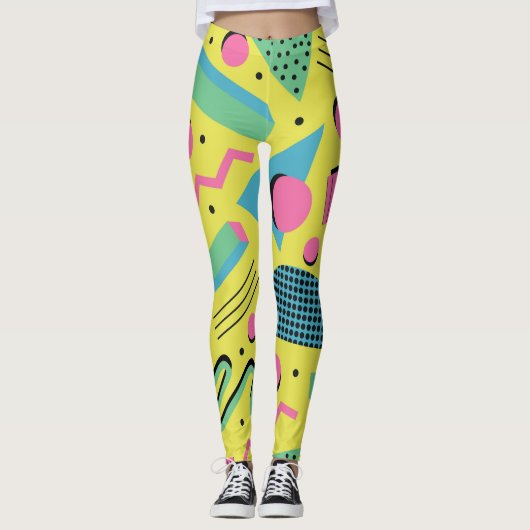 Neon Funky Memphis Pattern Leggings (Voorkant)