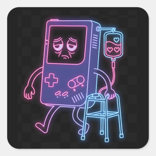 Neon Funny Gamer Birthday party Retro Video Vierkante Sticker (Voorkant)