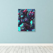Neon Fury: De kosmische krijger Canvas Afdruk (Insitu (Houten vloer))