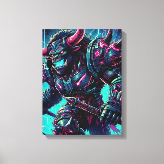 Neon Fury: De kosmische krijger Canvas Afdruk (Voorkant)