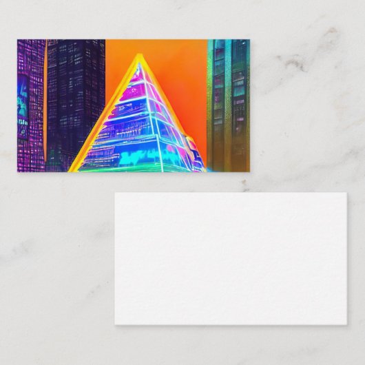 Neon Futuristic hologram Pyramide in Moderne Stad Visitekaartje (Voorkant / Achterkant)