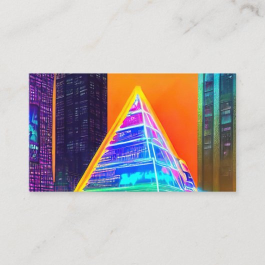 Neon Futuristic hologram Pyramide in Moderne Stad Visitekaartje (Voorkant)