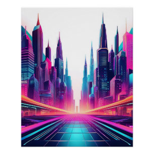 Neon futuristisch stadsbeeld – gedurfde sci-fi kun perfect poster