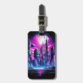 Neon Futuristische CyberScape Skyline Bagagelabel (Voorkant verticaal)