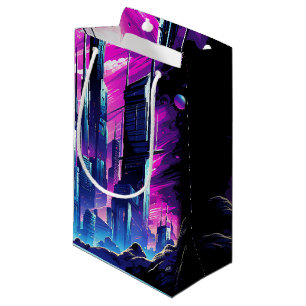 Neon Futuristische CyberScape Skyline Klein Cadeauzakje
