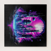 Neon Futuristische CyberScape Skyline Legpuzzel (Horizontaal)