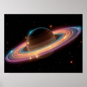 Neon Galactische Ring Planeet Digitale Kunst Kosmi Poster