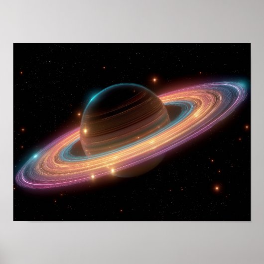 Neon Galactische Ring Planeet Digitale Kunst Kosmi Poster (Voorkant)