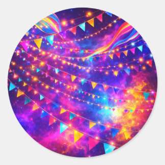 Neon Galaxy Festival Abstract Patroon Ontwerp Ronde Sticker