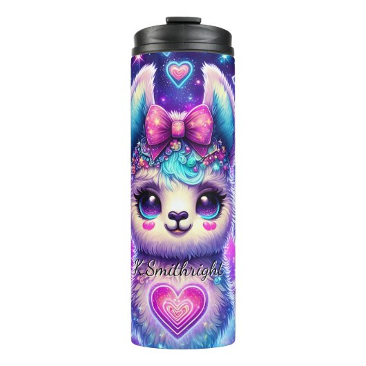 Neon Galaxy Llama Trio met harten Thermosbeker (Voorkant)