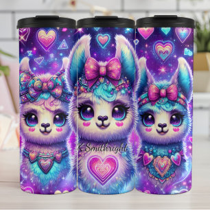 Neon Galaxy Llama Trio met harten Thermosbeker