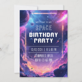 Neon Galaxy Ruimtevaart Verjaardagsfeestje Kaart