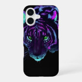Neon Galaxy Tiger Glowing Eyes Phone Case iPhone 16 Hoesje (Achterkant)