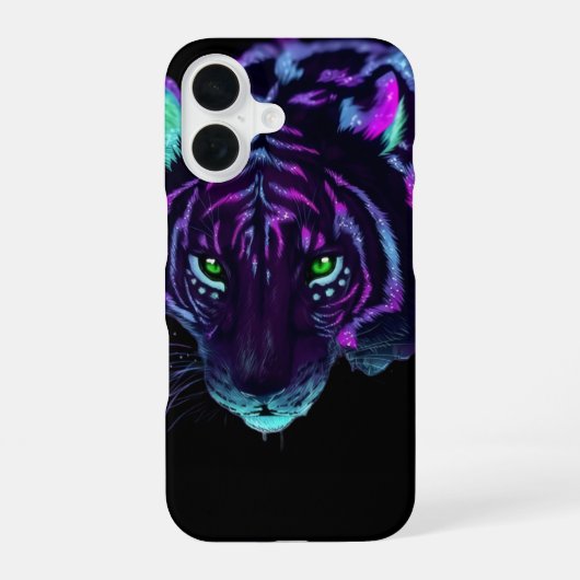 Neon Galaxy Tiger Glowing Eyes Phone Case iPhone 16 Hoesje (Achterkant)