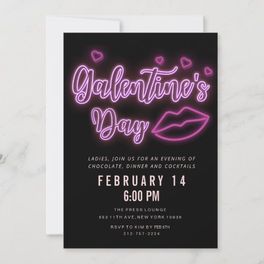 Neon Galentine's Day Lips Invitation Kaart (Voorkant)