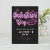 Neon Galentine's Day Lips Invitation Kaart (Staand voorkant)