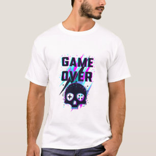 Neon Game Over Schedel Gamer T-Shirt Retro 80s Gli