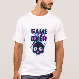 Neon Game Over Schedel Gamer T-Shirt Retro 80s Gli