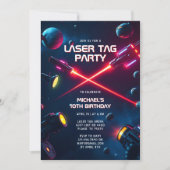 Neon Game Space Laser Label Verjaardagsfeest Kaart (Voorkant)
