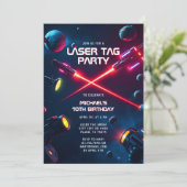 Neon Game Space Laser Label Verjaardagsfeest Kaart (Staand voorkant)