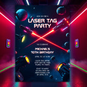 Neon Game Space Laser Label Verjaardagsfeest Kaart