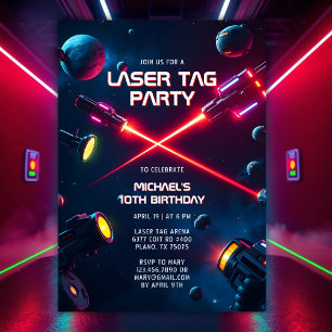 Neon Game Space Laser Label Verjaardagsfeest Kaart