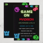 Neon Game Verjaardag uitnodiging (Voorkant / Achterkant)