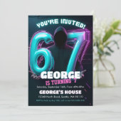 Neon Gamer 7th Birthday Invitation Kaart (Staand voorkant)