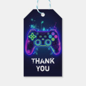 Neon Gamer Arcade Video Game Level op zaterdag Cadeaulabel (Achterkant)