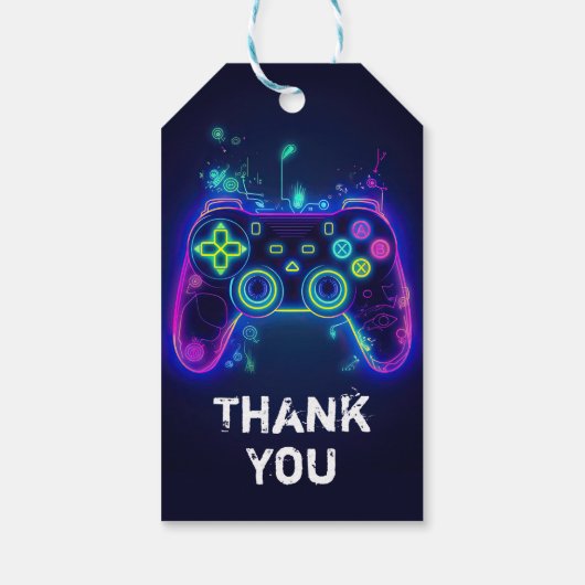 Neon Gamer Arcade Video Game Level op zaterdag Cadeaulabel (Achterkant)