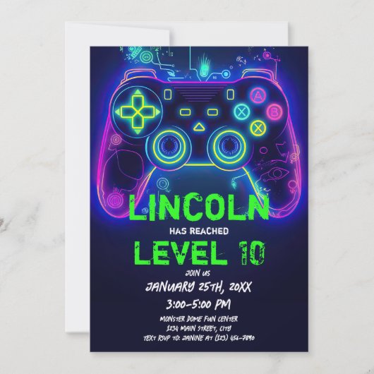 Neon Gamer Arcade Video Game Level op zaterdag Kaart (Voorkant)