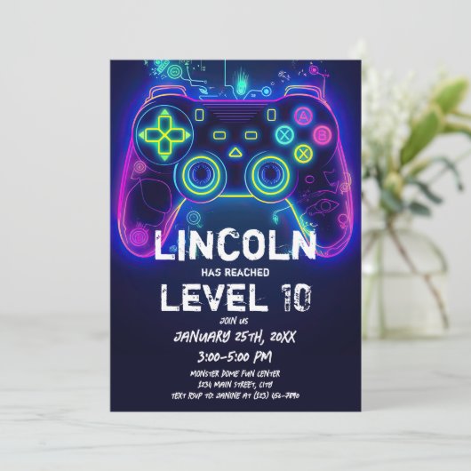 Neon Gamer Arcade Video Game Level op zaterdag Kaart (Staand voorkant)