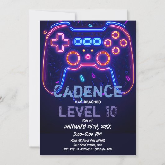 Neon Gamer Arcade Video Game Level op zaterdag Kaart (Voorkant)