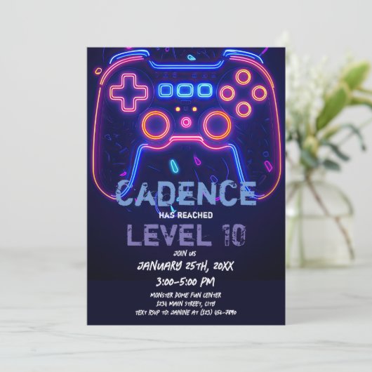 Neon Gamer Arcade Video Game Level op zaterdag Kaart (Staand voorkant)
