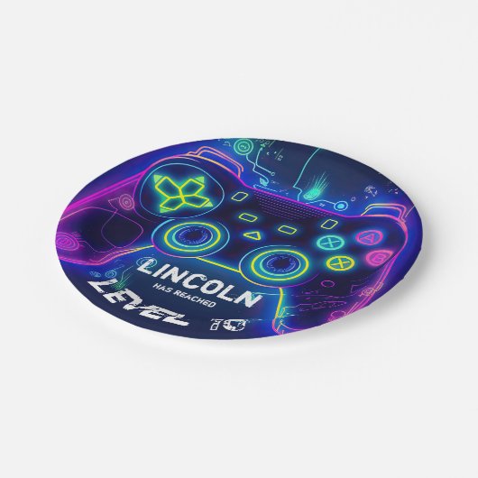 Neon Gamer Arcade Video Game Level op zaterdag Papieren Bordje (Gekanteld)