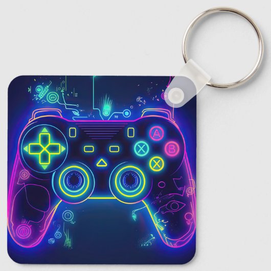 Neon Gamer Arcade Video Game Level op zaterdag Sleutelhanger (Achterkant)