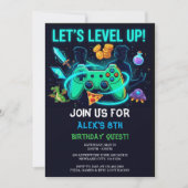 Neon Gamer Birthday Invitation Editable Template Kaart (Voorkant)