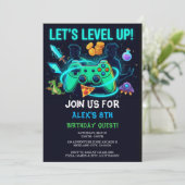 Neon Gamer Birthday Invitation Editable Template Kaart (Staand voorkant)
